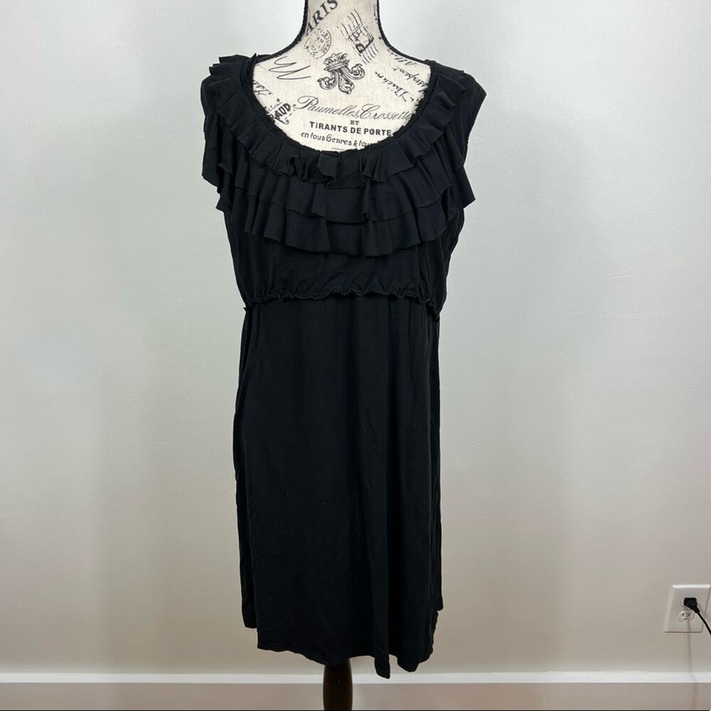 Milk maternity nursing wear black sleeveless ruffle knee length dress